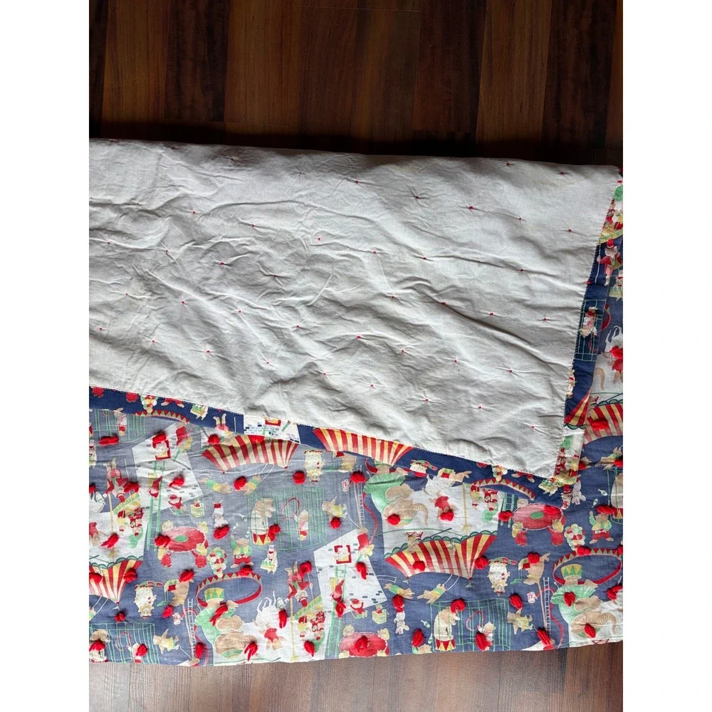 Vintage Handmade Circus Nursery Quilt Blue Red Elephant Big Top Tufted‎ Cotton
